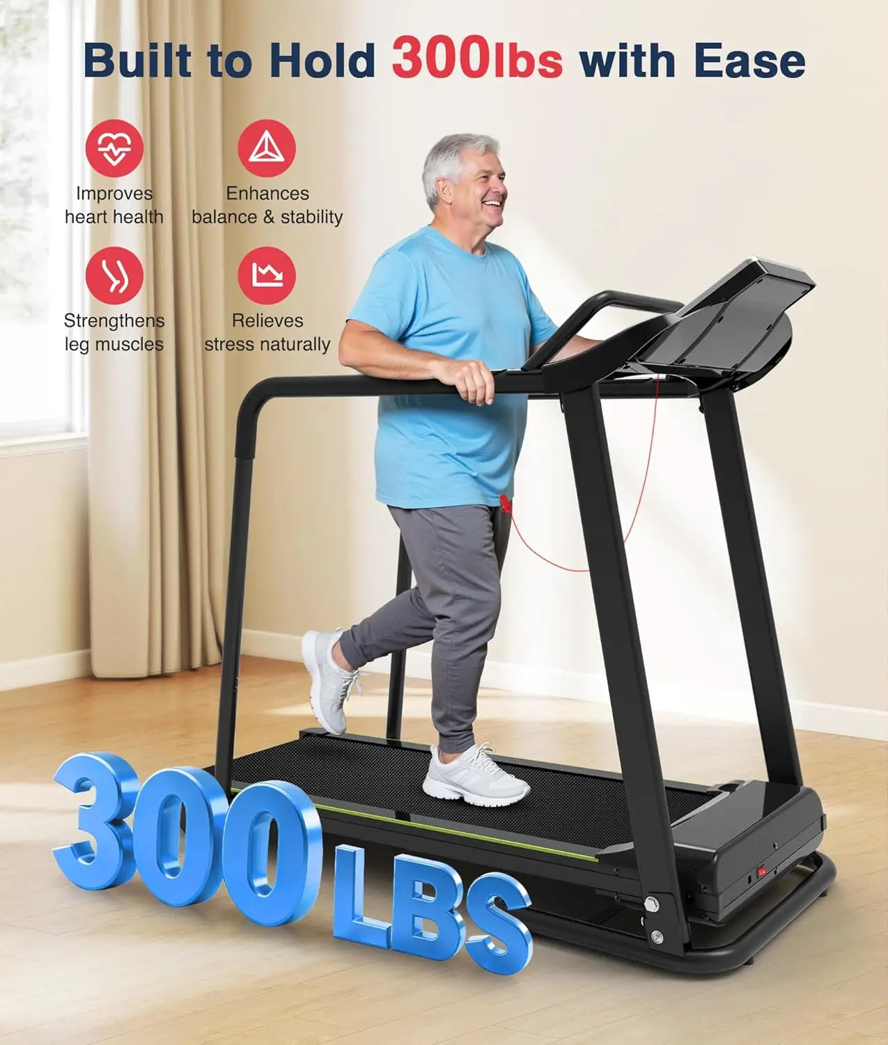 Foldable Walking Treadmill – Long Handrail Balance & Home Recovery Exercise Machine