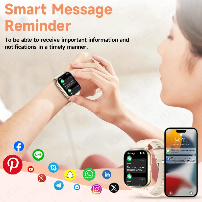 LIGE Women’s Smart Watch – Bluetooth Call, Health & Fitness Monitor