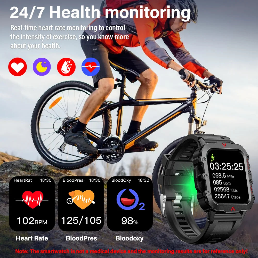 LAXASFIT Men’s Smart Watch – LED Flashlight Outdoor Sports Health Monitor