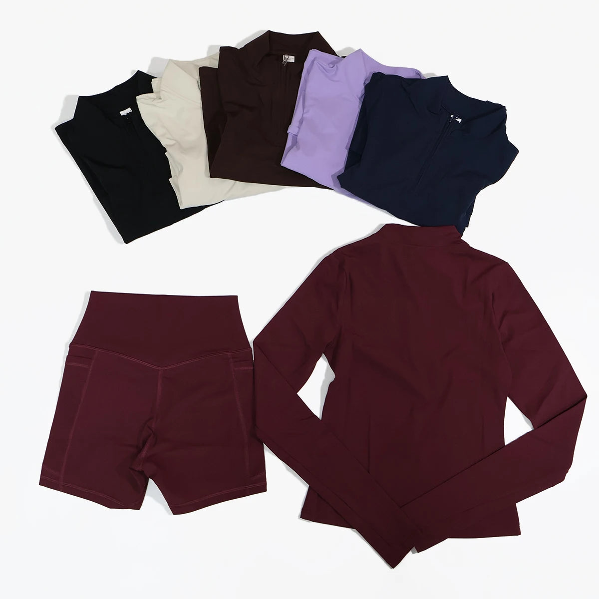 Women’s 2-Piece Sports Set – Half-Zip Long Sleeve Yoga Top & Shorts