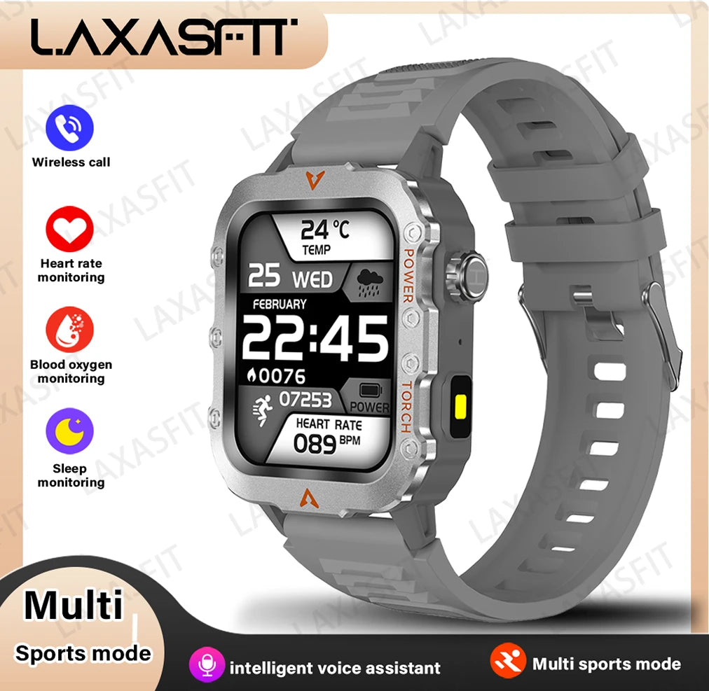 LAXASFIT Men’s Smart Watch – LED Flashlight Outdoor Sports Health Monitor