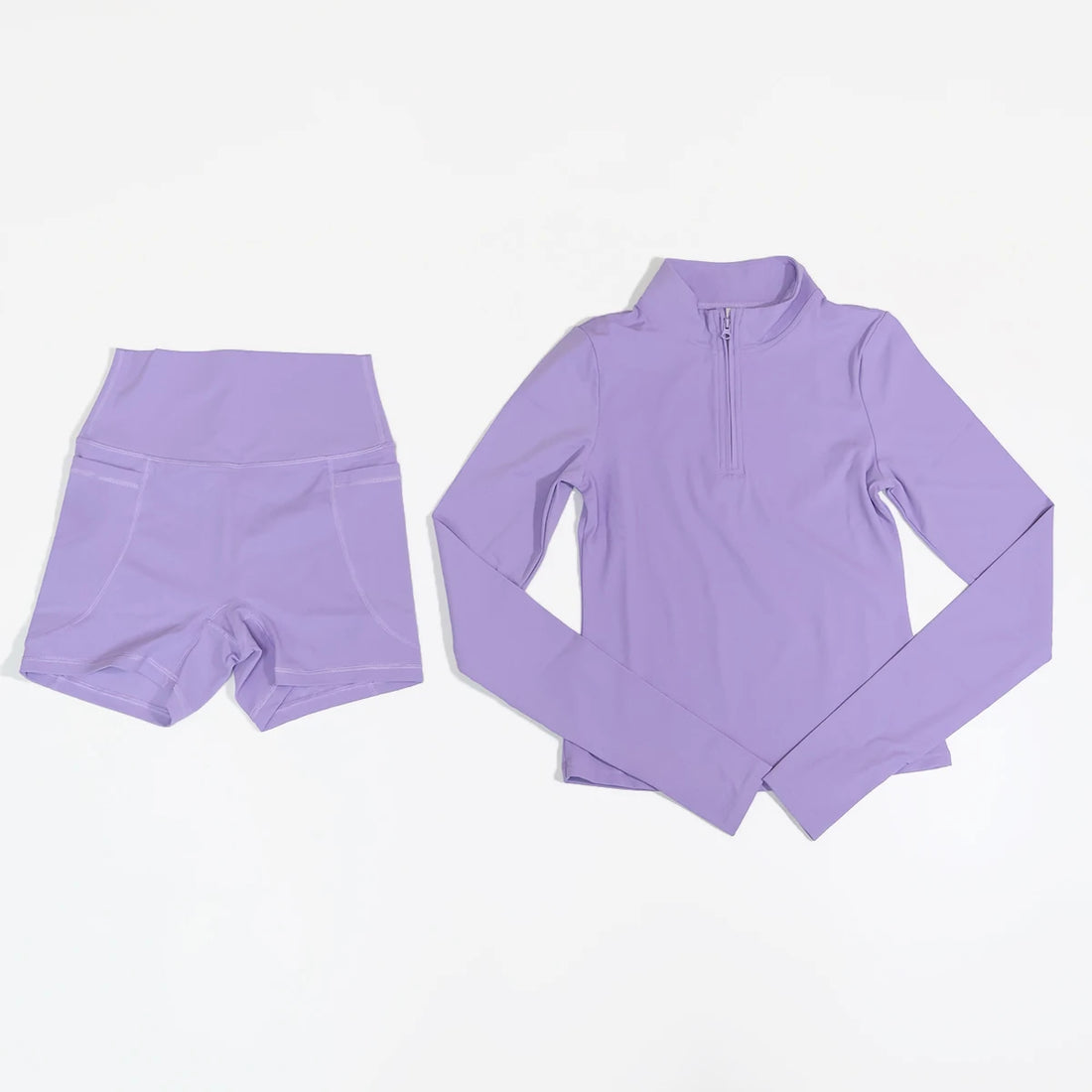 Women’s 2-Piece Sports Set – Half-Zip Long Sleeve Yoga Top & Shorts