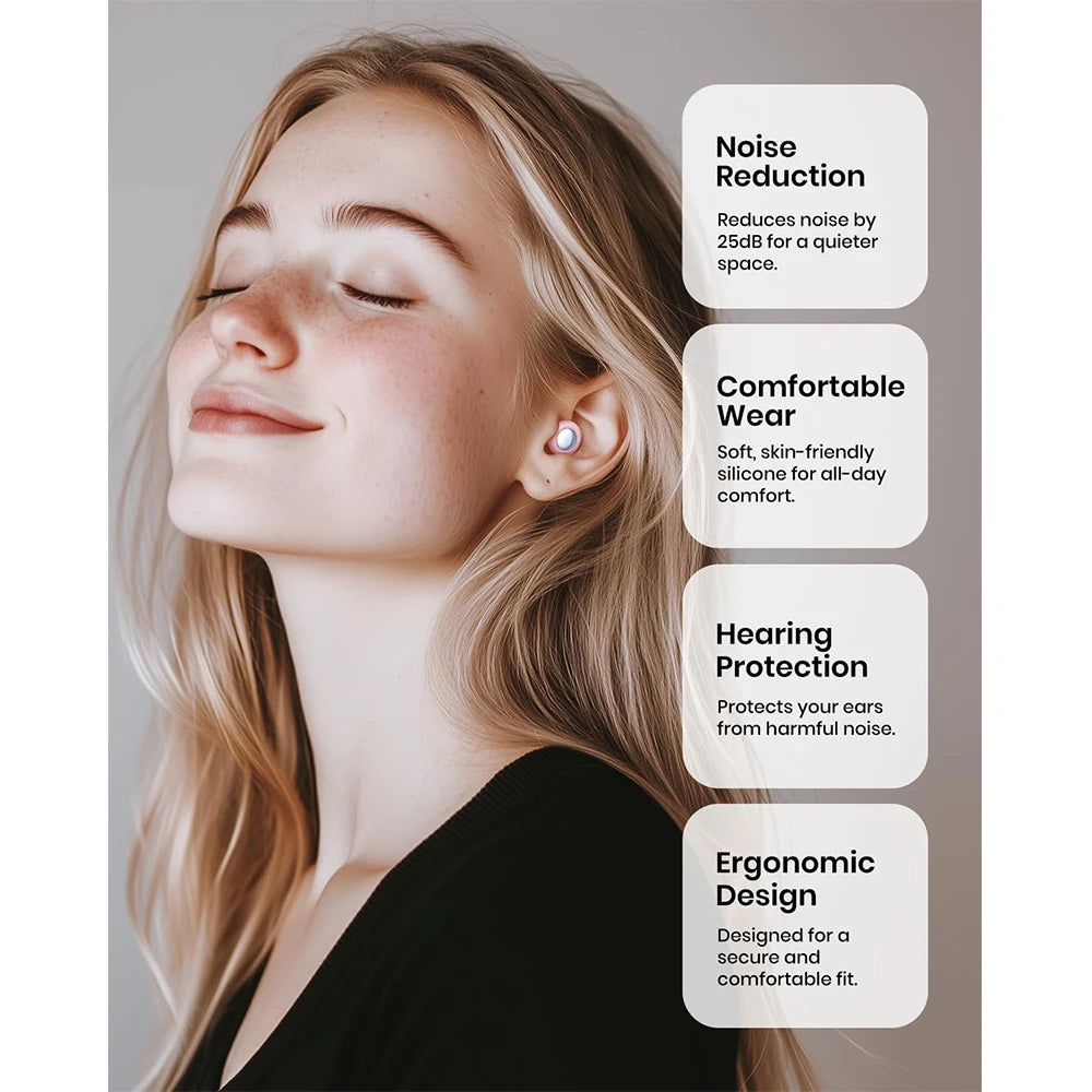 Reusable Silicone Ear Plugs – 25dB Noise Cancelling Sleep Earplugs (8 Tips)