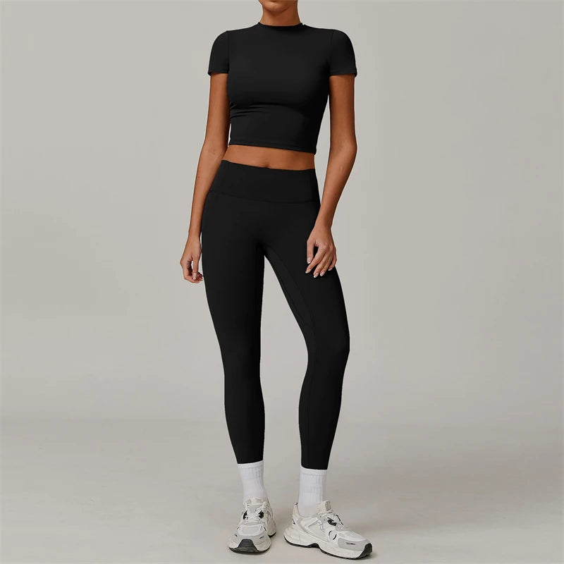 Women’s 2-Piece Yoga Set – Crop Top & High Waist Leggings Workout Outfit