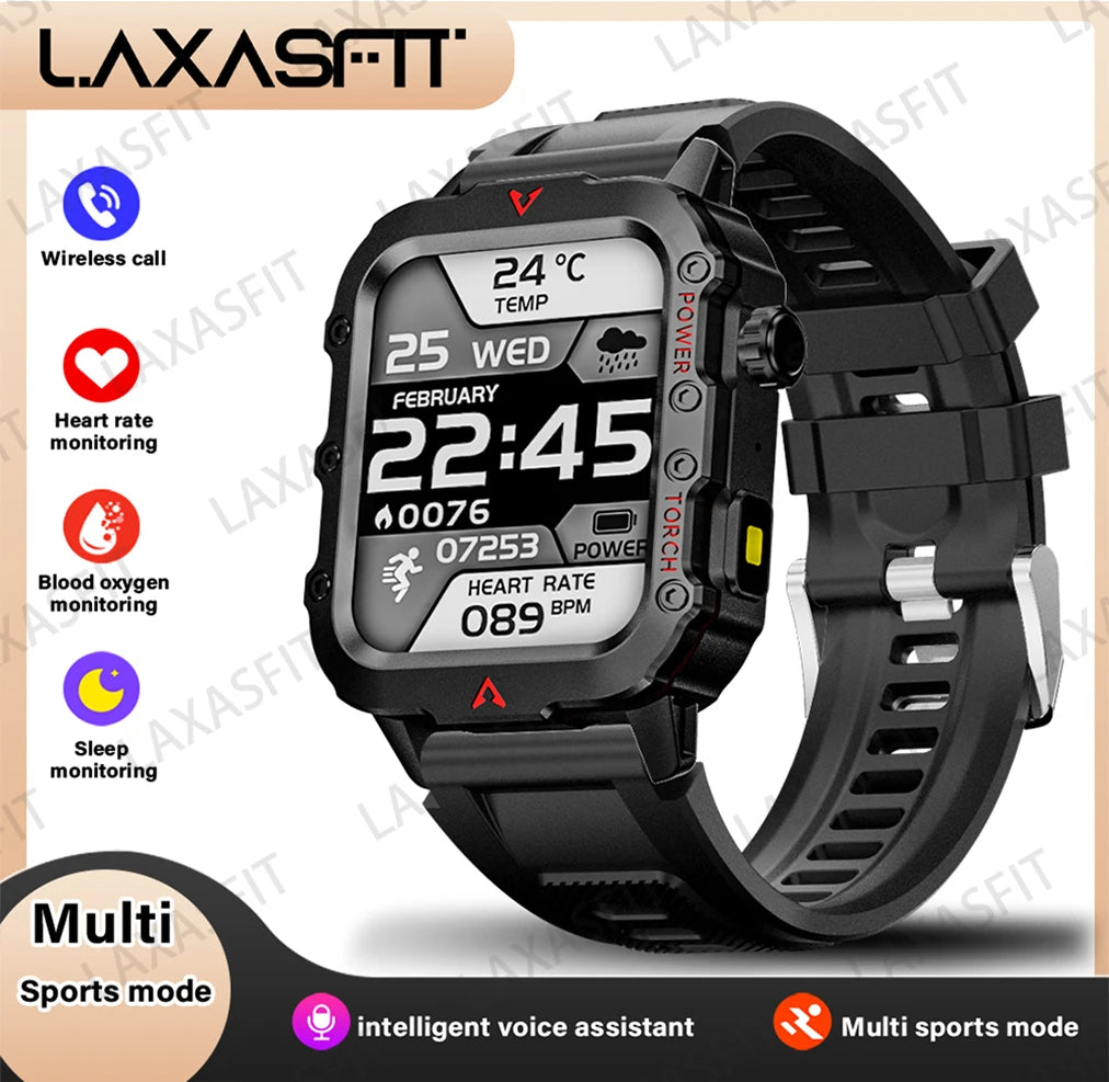 LAXASFIT Men’s Smart Watch – LED Flashlight Outdoor Sports Health Monitor