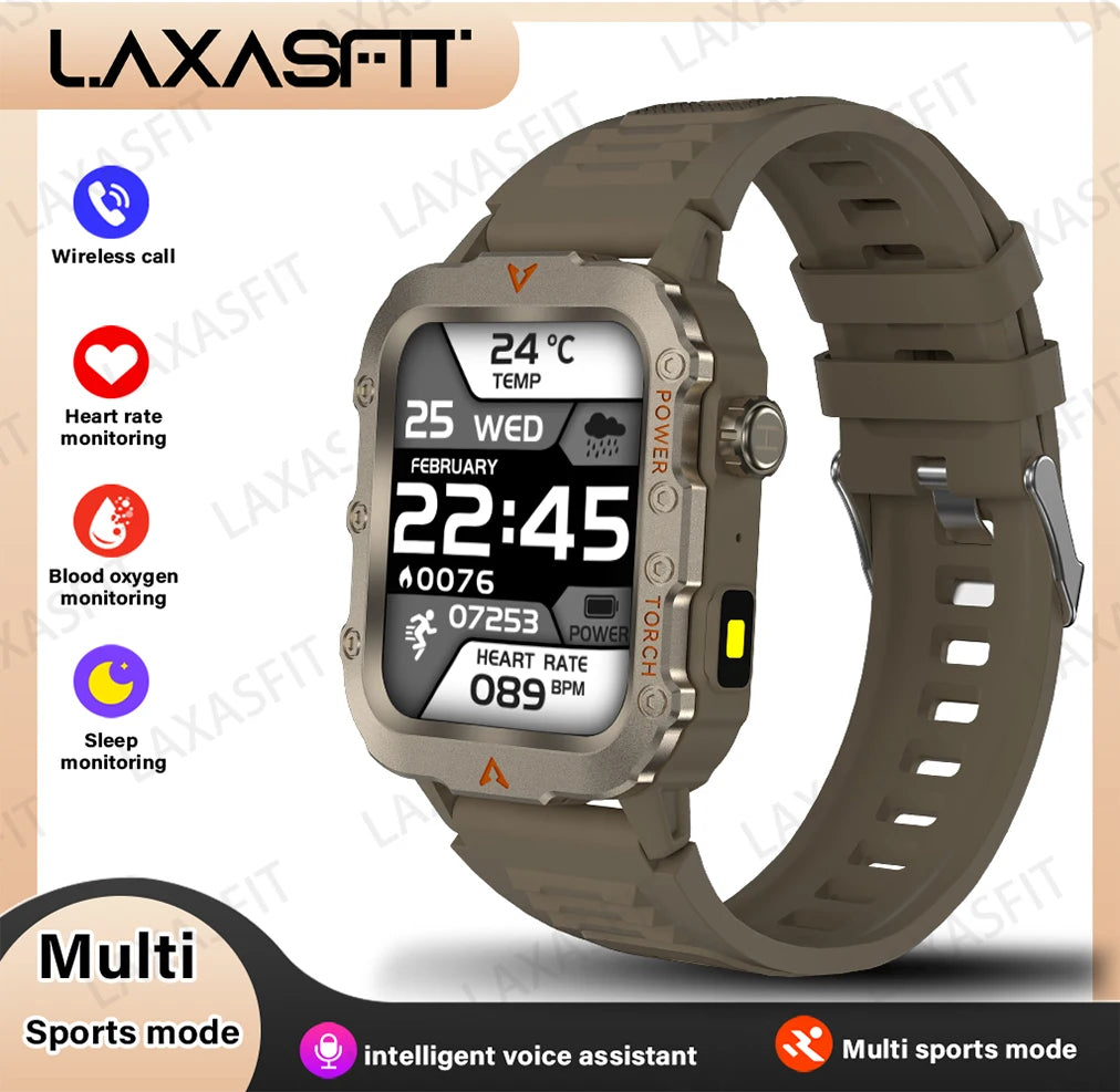 LAXASFIT Men’s Smart Watch – LED Flashlight Outdoor Sports Health Monitor