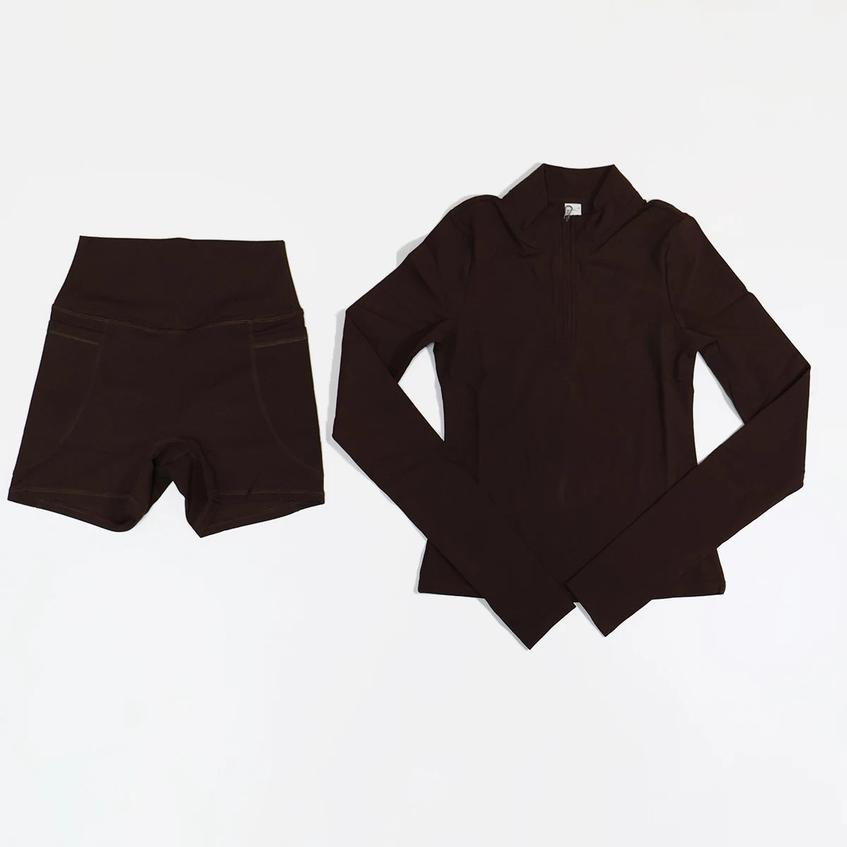 Women’s 2-Piece Sports Set – Half-Zip Long Sleeve Yoga Top & Shorts