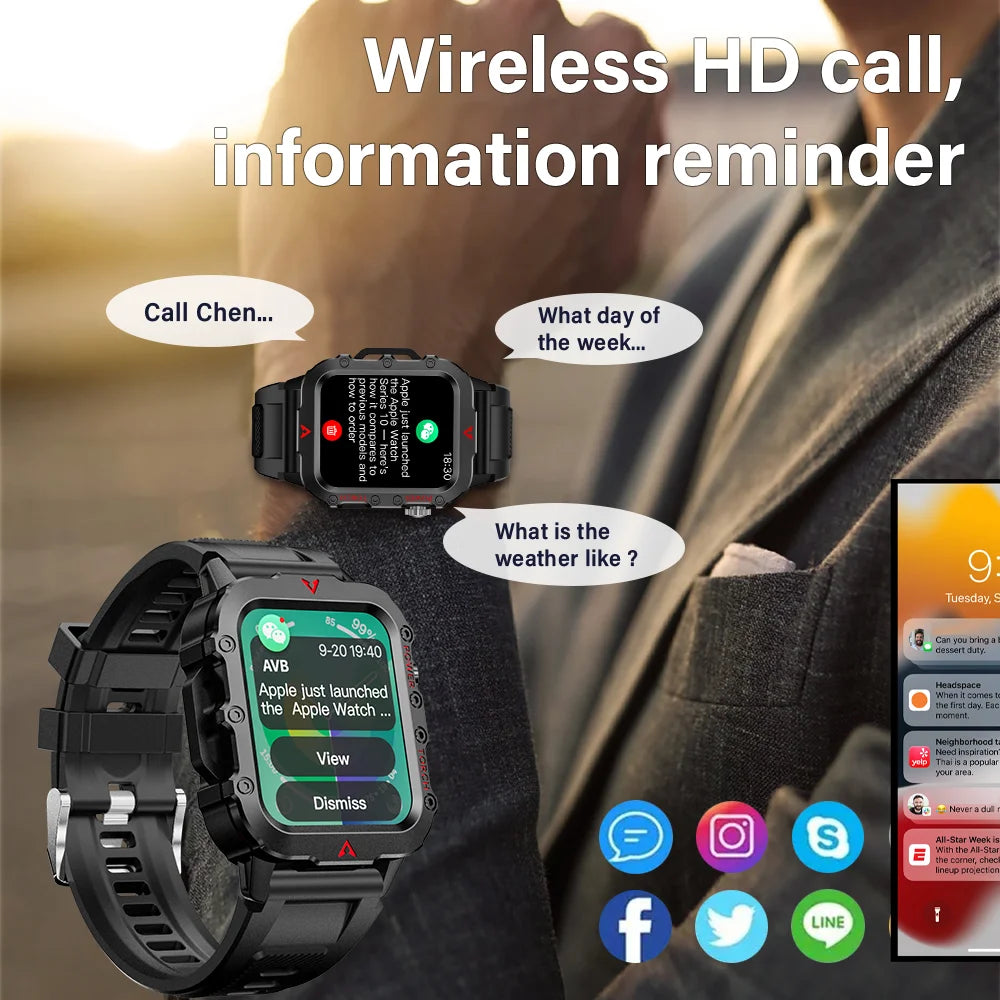LAXASFIT Men’s Smart Watch – LED Flashlight Outdoor Sports Health Monitor