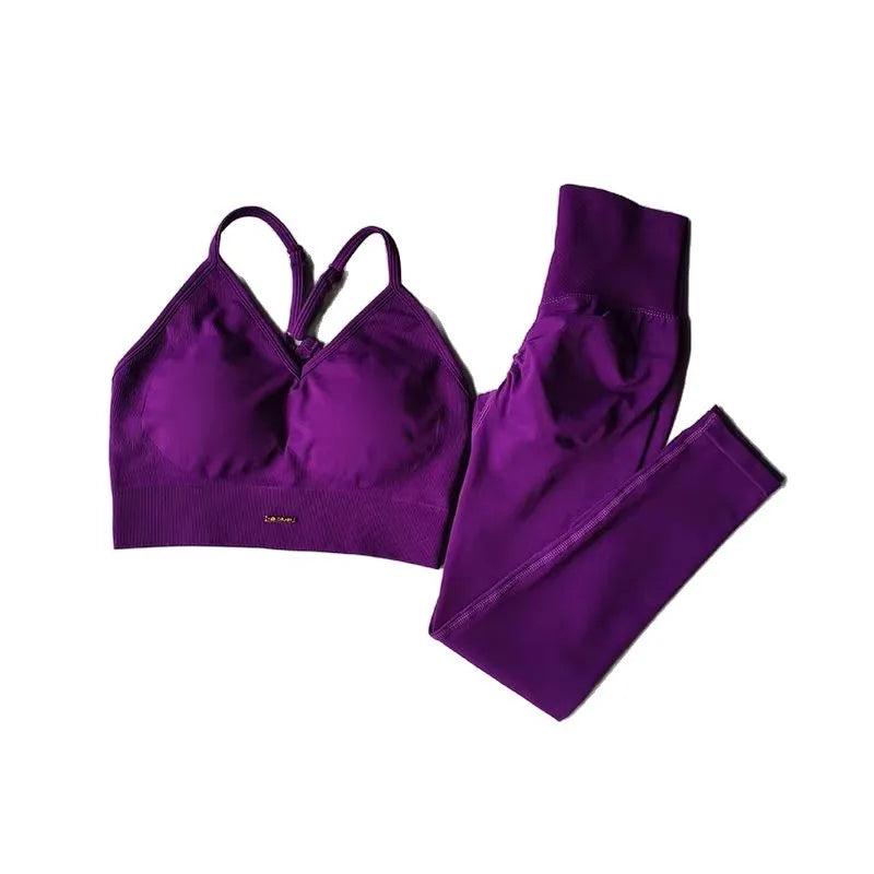 Seamless Yoga Set – Women’s High Waist Scrunch Leggings & V-Neck Sports Bra