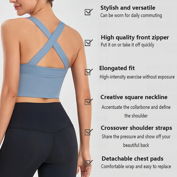 Shock Resistant Sports Bra – Women’s Zipper Front Wide Strap Gym & Yoga Bra