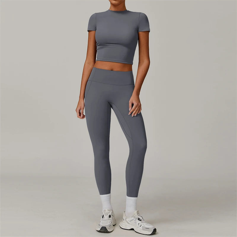 Women’s 2-Piece Yoga Set – Crop Top & High Waist Leggings Workout Outfit