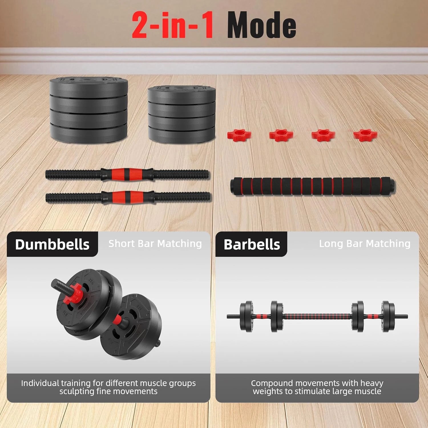22lb 2-in-1 Adjustable Dumbbell & Barbell Set – Home Fitness Training