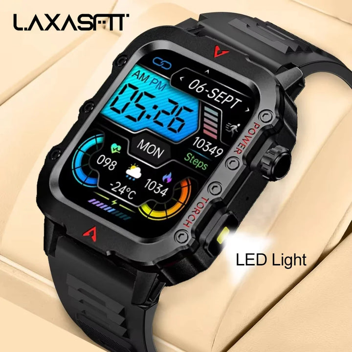 LAXASFIT Men’s Smart Watch – LED Flashlight Outdoor Sports Health Monitor